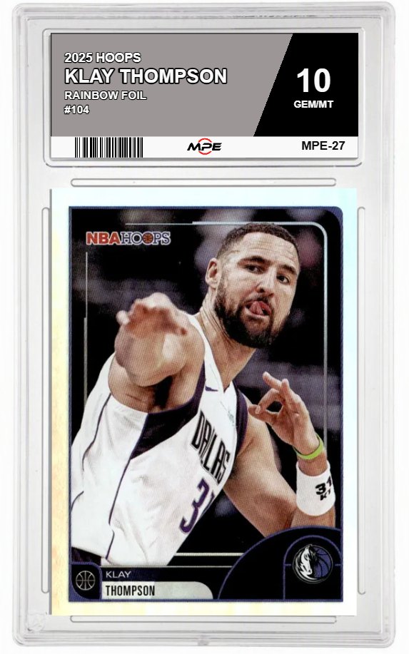 2025 HOOPS RAINBOW FOIL #104 KLAY THOMPSON MPE 10 GEM/MT — graded card auctioned from the MPE vault