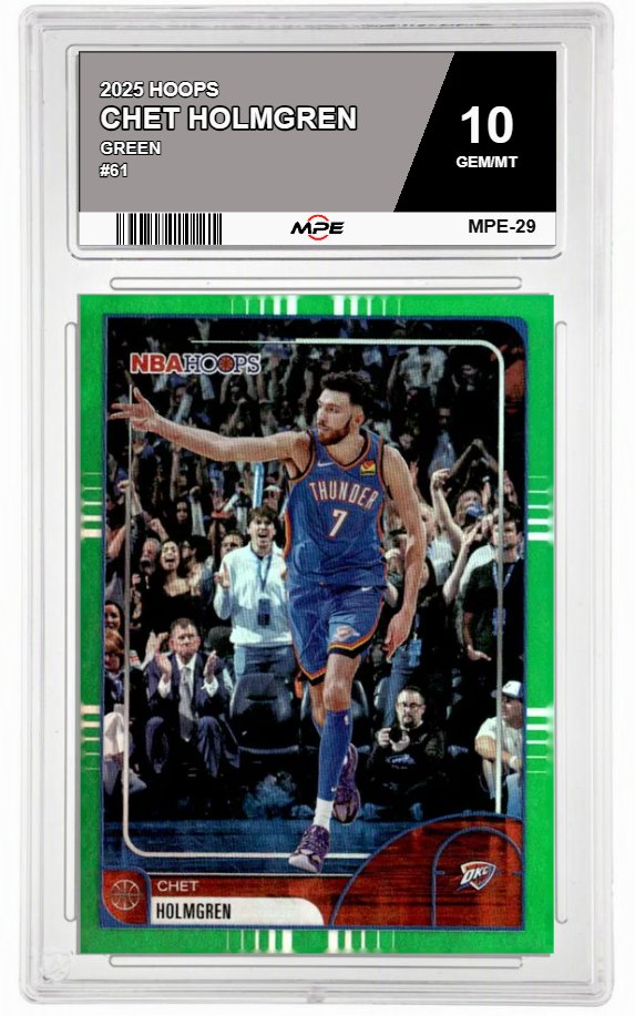2025 HOOPS GREEN #61 CHET HOLMGREN MPE 10 GEM/MT — graded card auctioned from the MPE vault