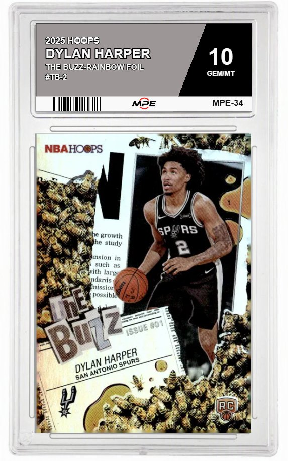 2025 HOOPS THE BUZZ-RAINBOW FOIL #TB-2 DYLAN HARPER MPE 10 GEM/MT — graded card auctioned from the MPE vault
