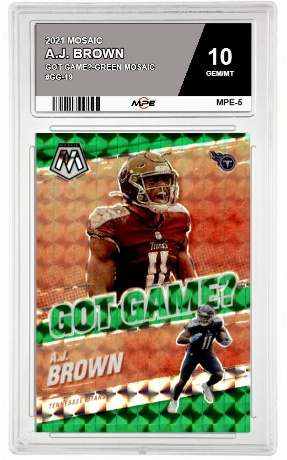 2021 MOSAIC GOT GAME?-GREEN MOSAIC #GG-19 A.J. BROWN MPE 10 GEM/MT — graded card auctioned from the MPE vault