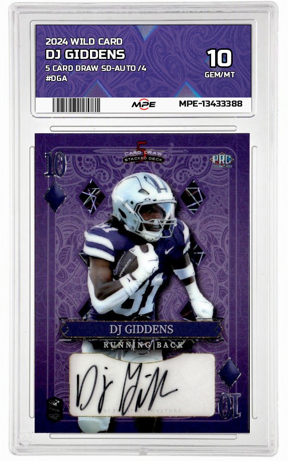 2024 WILD CARD 5 CARD DRAW SD-AUTO /4 #DGA DJ GIDDENS MPE 10 GEM/MT — graded card auctioned from the MPE vault