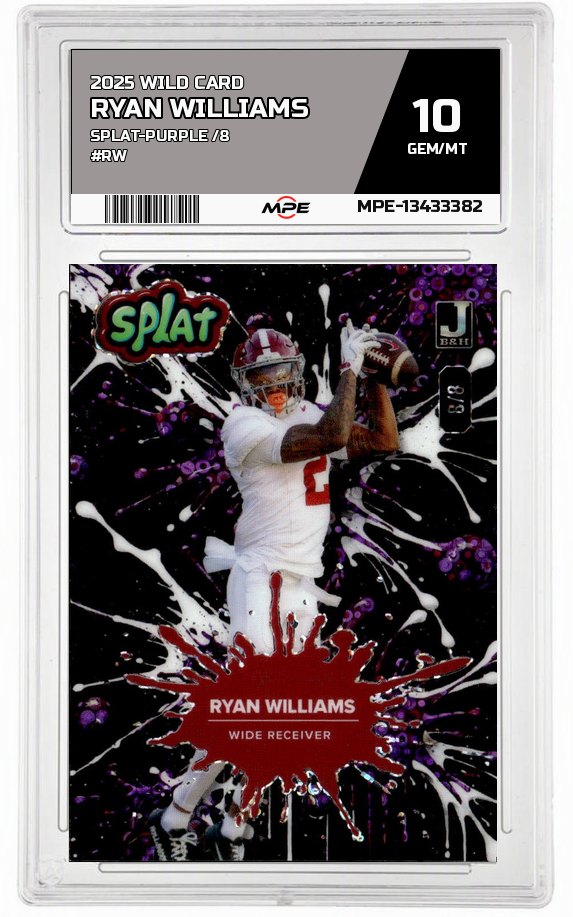 2025 WILD CARD SPLAT-PURPLE /8 #RW RYAN WILLIAMS MPE 10 GEM/MT — graded card auctioned from the MPE vault