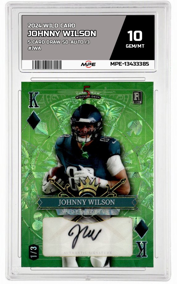 2024 WILD CARD 5 CARD DRAW SD-AUTO /3 #JWA JOHNNY WILSON MPE 10 GEM/MT — graded card auctioned from the MPE vault