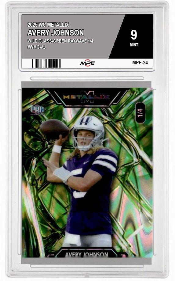 2025 WC METALLIX WILD GLASS-GREEN RAYWAVE 1/4 #WMG-AJ AVERY JOHNSON MPE 9 MINT — graded card auctioned from the MPE vault