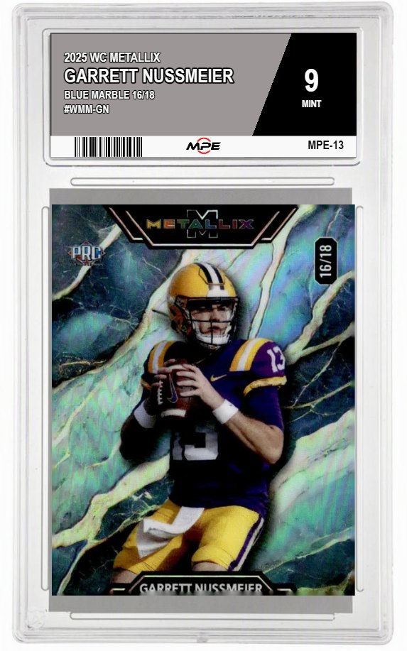 2025 WC METALLIX BLUE MARBLE 16/18 #WMM-GN GARRETT NUSSMEIER MPE 9 MINT — graded card auctioned from the MPE vault