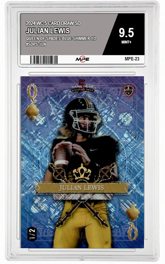 2024 WC 5 CARD DRAW SD QUEEN OF SPADES-BLUE SHIMMER 1/2 #SDPS-JLN JULIAN LEWIS MPE 9.5 MINT+ — graded card auctioned from the MPE vault
