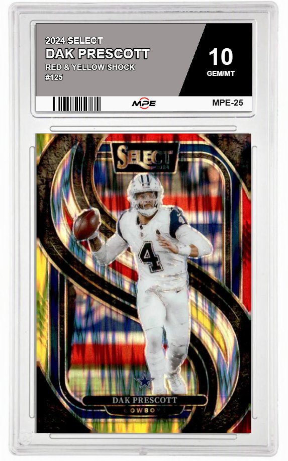2024 SELECT RED & YELLOW SHOCK #125 DAK PRESCOTT MPE 10 GEM/MT — graded card auctioned from the MPE vault