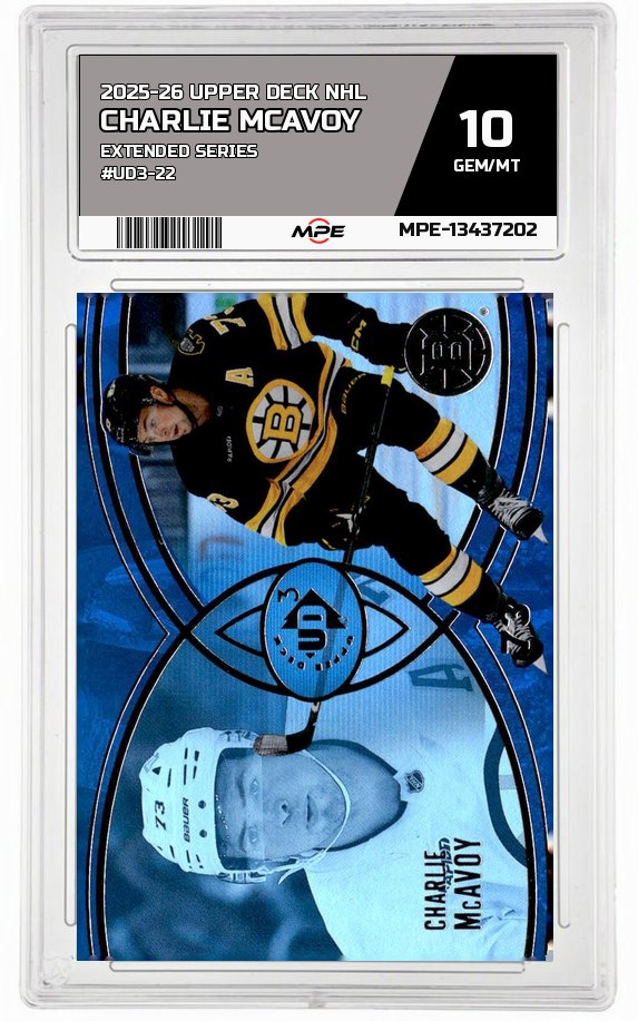 2025-26 UPPER DECK NHL EXTENDED SERIES #UD3-22 CHARLIE MCAVOY MPE 10 GEM/MT — graded card auctioned from the MPE vault