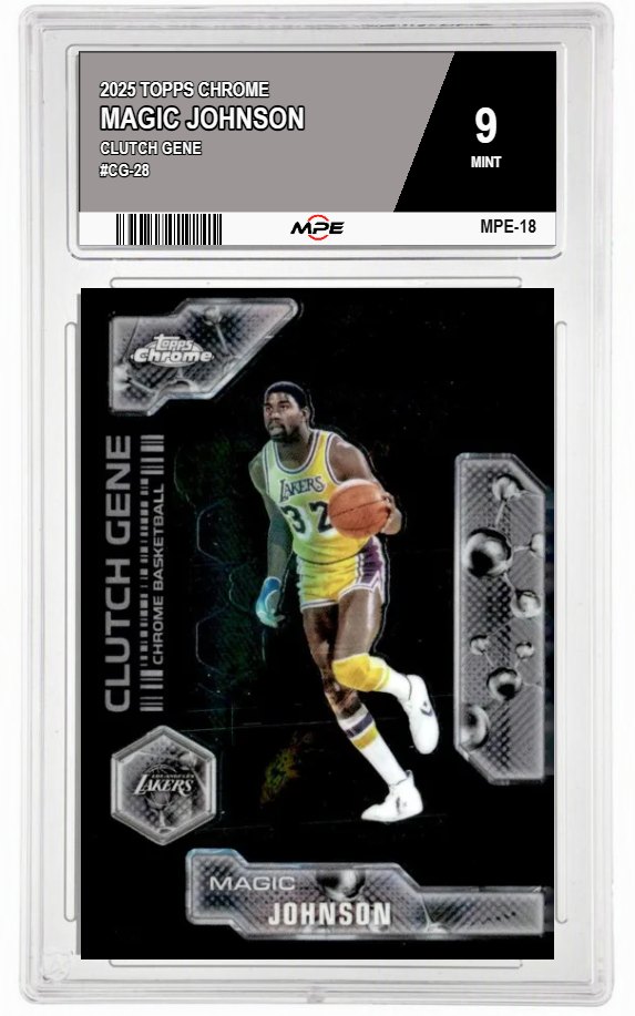 2025 TOPPS CHROME CLUTCH GENE #CG-28 MAGIC JOHNSON MPE 9 MINT — graded card auctioned from the MPE vault