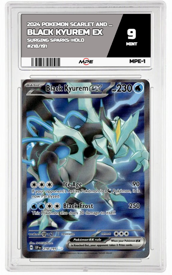 2024 POKEMON SCARLET AND VIOLET SURGING SPARKS-HOLO #218/191 Black Kyurem EX MPE 9 MINT — graded card up for auction