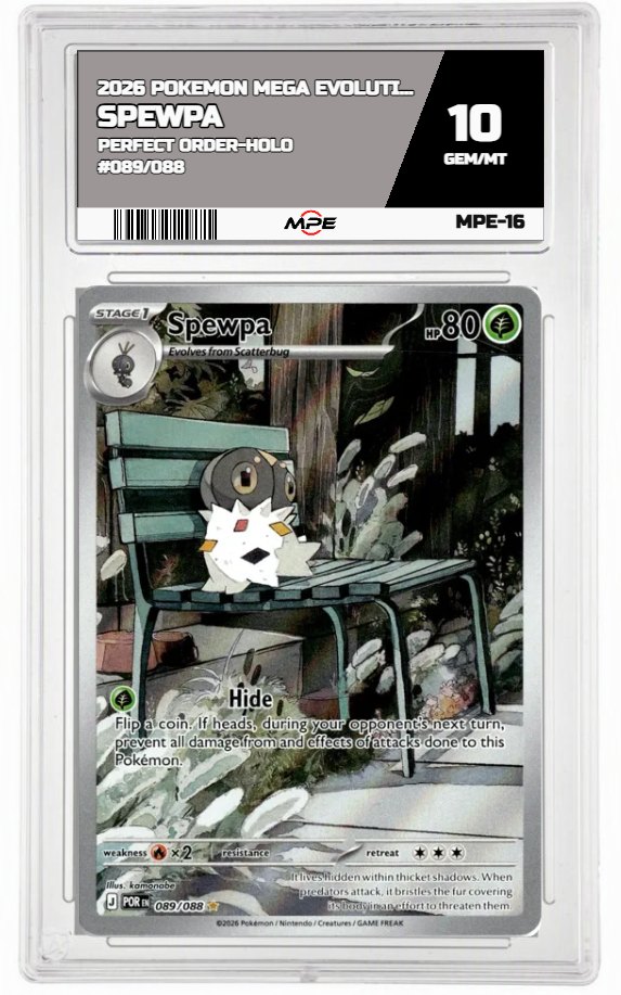 2026 POKEMON MEGA EVOLUTION PERFECT ORDER-HOLO #089/088 Spewpa MPE 10 GEM/MT — graded card up for auction