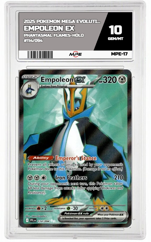 2025 POKEMON MEGA EVOLUTION PHANTASMAL FLAMES-HOLO #114/094 EMPOLEON EX MPE 10 GEM/MT — graded card auctioned from the MPE vault