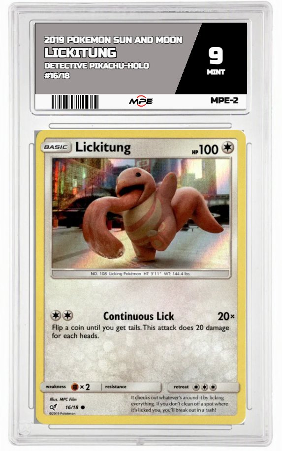 2019 POKEMON SUN AND MOON DETECTIVE PIKACHU-HOLO #16/18 Lickitung MPE 9 MINT — graded card auctioned from the MPE vault