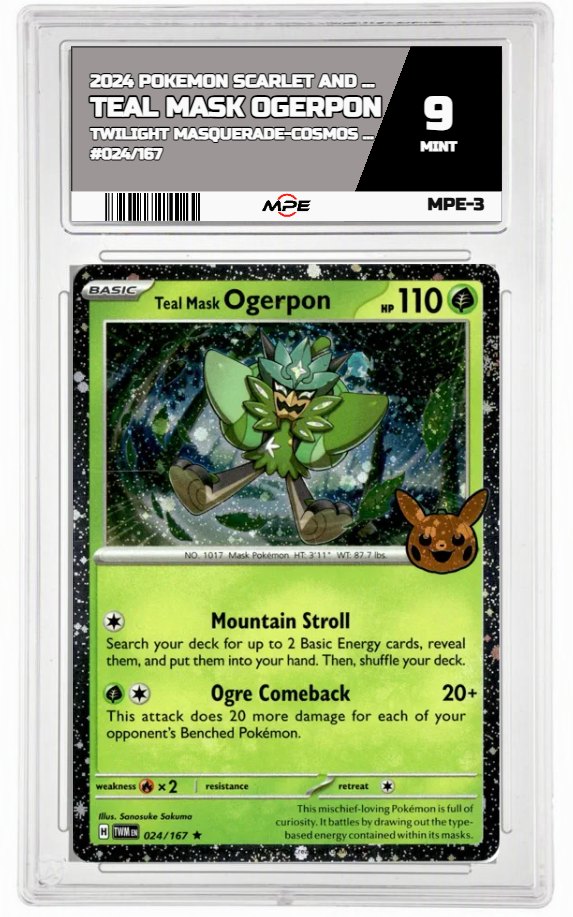 2024 POKEMON SCARLET AND VIOLET TWILIGHT MASQUERADE-Cosmos Holo #024/167 Teal Mask Ogerpon MPE 9 MINT — graded card auctioned from the MPE vault