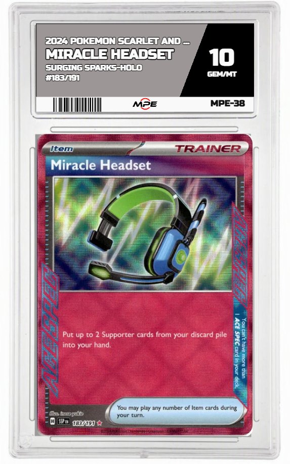 2024 POKEMON SCARLET AND VIOLET SURGING SPARKS-HOLO #183/191 Miracle Headset MPE 10 GEM/MT — graded card up for auction