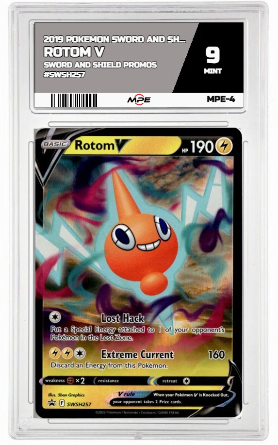 2019 POKEMON SWORD AND SHIELD SWORD AND SHIELD PROMOS #SWSH257 Rotom V MPE 9 MINT — graded card auctioned from the MPE vault