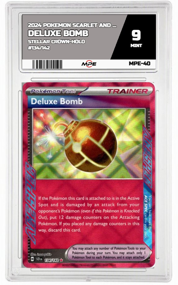 2024 POKEMON SCARLET AND VIOLET STELLAR CROWN-HOLO #134/142 DELUXE BOMB MPE 9 MINT — graded card up for auction