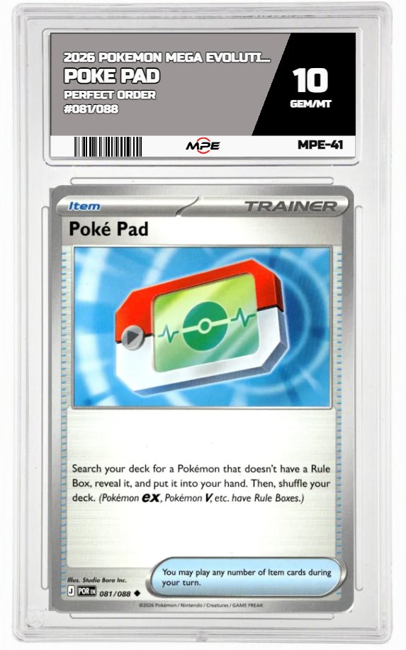 2026 POKEMON MEGA EVOLUTION PERFECT ORDER #081/088 POKE PAD MPE 10 GEM/MT — graded card up for auction