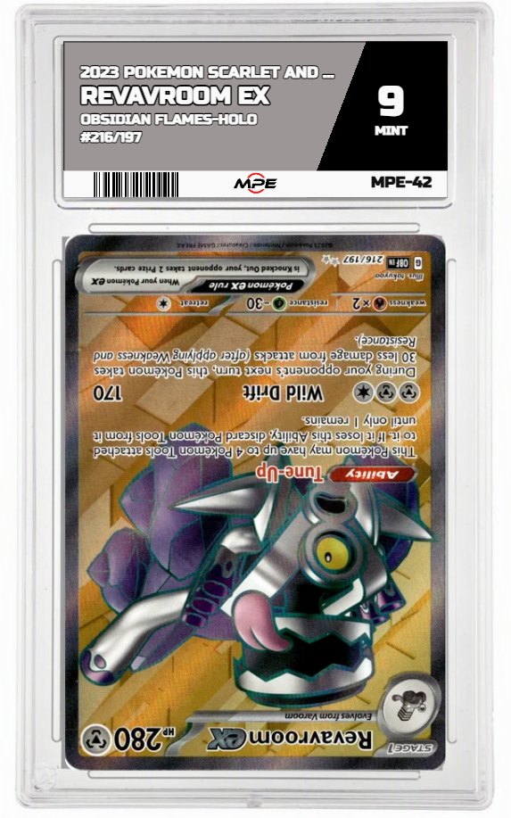 2023 POKEMON SCARLET AND VIOLET OBSIDIAN FLAMES-HOLO #216/197 Revavroom EX MPE 9 MINT — graded card auctioned from the MPE vault