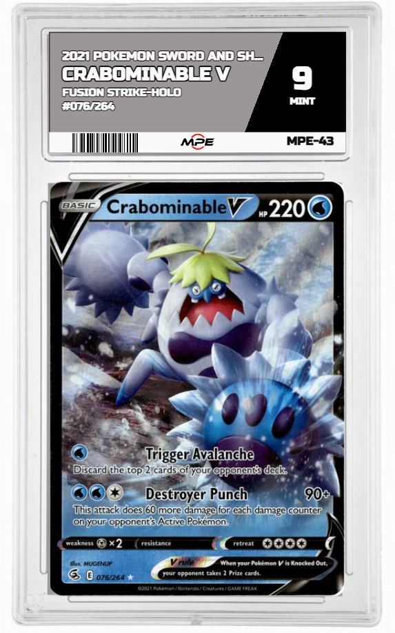 2021 POKEMON SWORD AND SHIELD FUSION STRIKE-HOLO #076/264 Crabominable V MPE 9 MINT — graded card up for auction