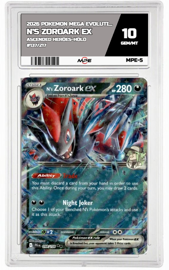 2026 POKEMON MEGA EVOLUTION ASCENDED HEROES-HOLO #137/217 N's Zoroark EX MPE 10 GEM/MT — graded card auctioned from the MPE vault