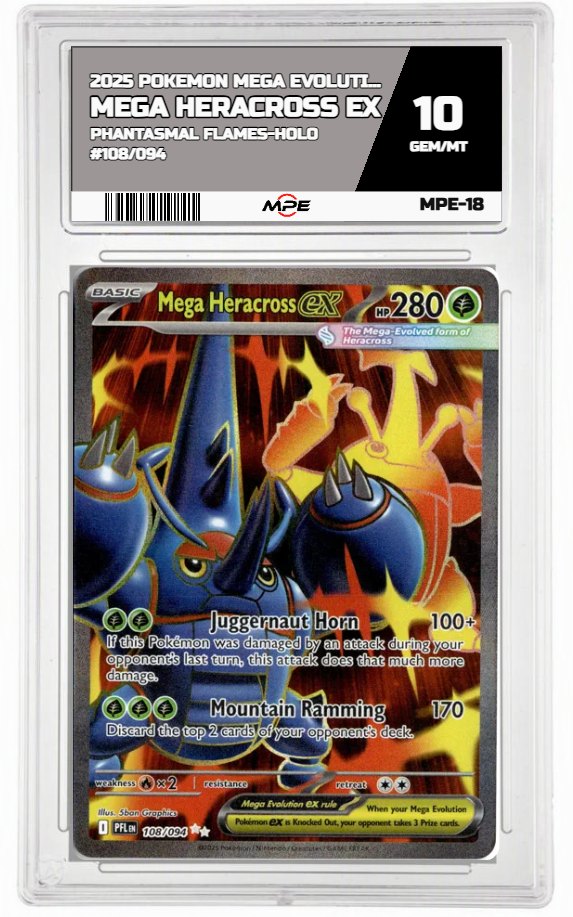 2025 POKEMON MEGA EVOLUTION PHANTASMAL FLAMES-HOLO #108/094 Mega Heracross EX MPE 10 GEM/MT — graded card up for auction