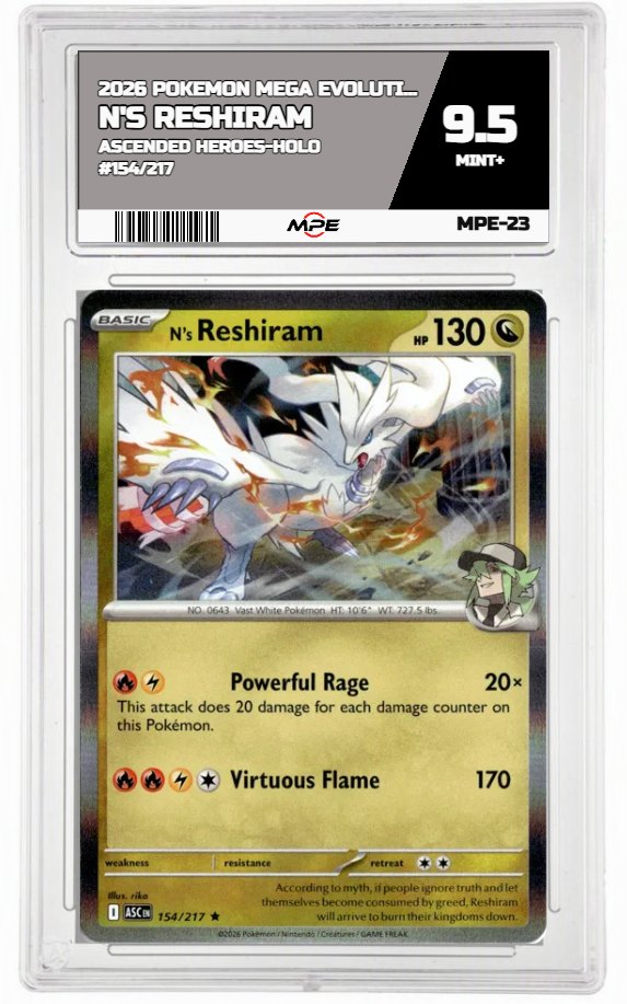 2026 POKEMON MEGA EVOLUTION ASCENDED HEROES-HOLO #154/217 N's Reshiram MPE 9.5 MINT+ — graded card up for auction