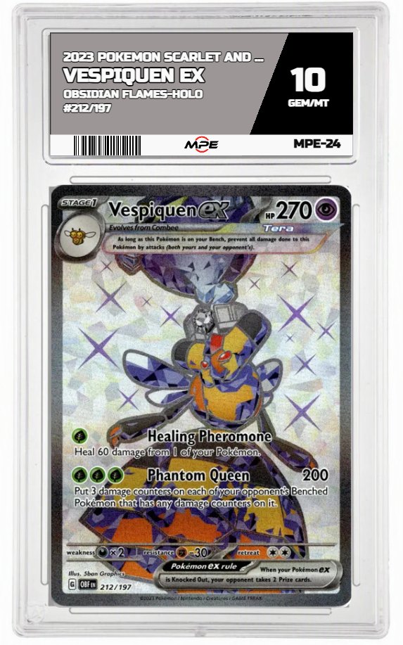 2023 POKEMON SCARLET AND VIOLET OBSIDIAN FLAMES-HOLO #212/197 Vespiquen EX MPE 10 GEM/MT — graded card auctioned from the MPE vault
