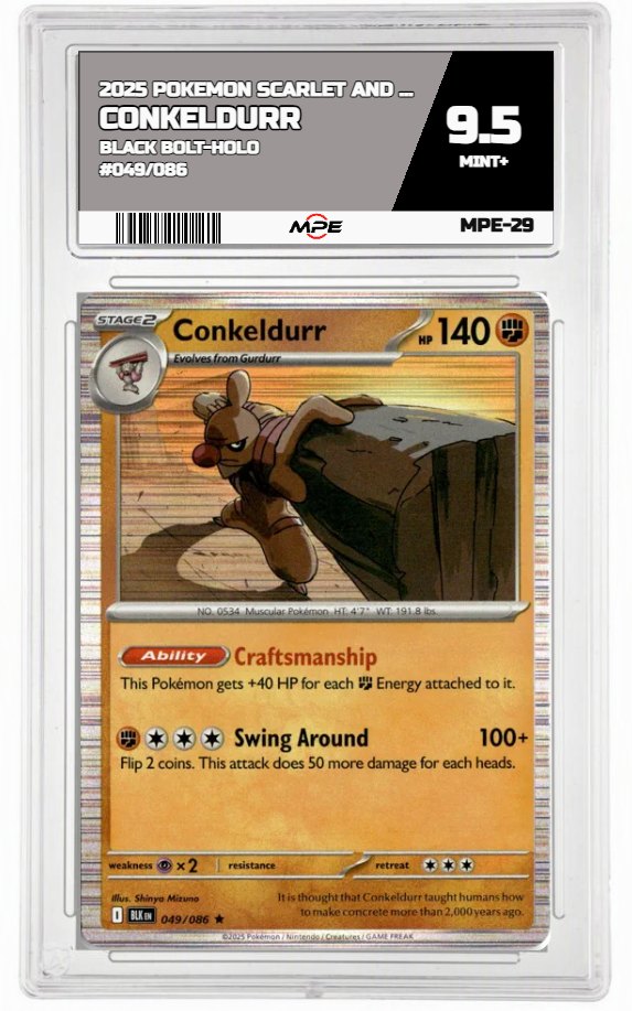 2025 POKEMON SCARLET AND VIOLET BLACK BOLT-HOLO #049/086 CONKELDURR MPE 9.5 MINT+ — graded card up for auction