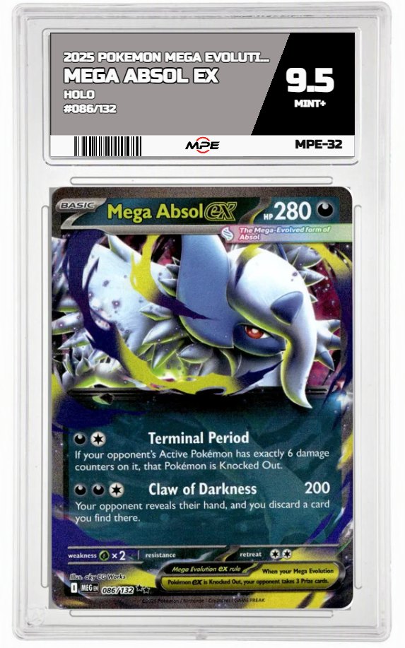 2025 POKEMON MEGA EVOLUTION HOLO #086/132 Mega Absol EX MPE 9.5 MINT+ — graded card auctioned from the MPE vault