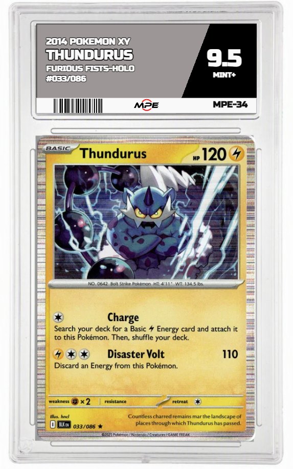2014 POKEMON XY FURIOUS FISTS-HOLO #033/086 THUNDURUS MPE 9.5 MINT+ — graded card up for auction
