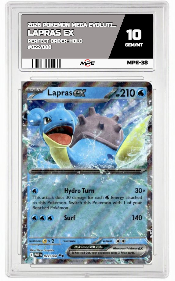 2026 POKEMON MEGA EVOLUTION PERFECT ORDER-HOLO #022/088 Lapras EX MPE 10 GEM/MT — graded card up for auction