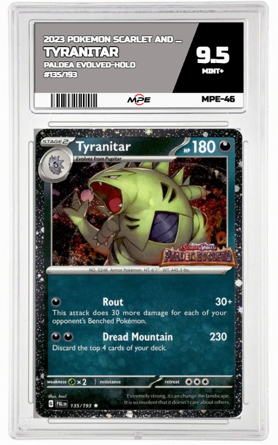 2023 POKEMON SCARLET AND VIOLET PALDEA EVOLVED-HOLO #135/193 Tyranitar MPE 9.5 MINT+ — graded card up for auction