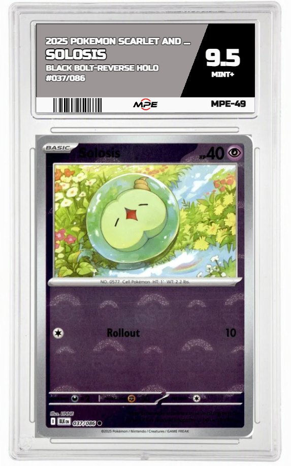 2025 POKEMON SCARLET AND VIOLET BLACK BOLT-REVERSE HOLO #037/086 SOLOSIS MPE 9.5 MINT+ — graded card auctioned from the MPE vault