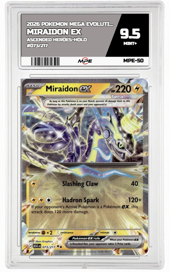 2026 POKEMON MEGA EVOLUTION ASCENDED HEROES-HOLO #073/217 Miraidon EX MPE 9.5 MINT+ — graded card auctioned from the MPE vault