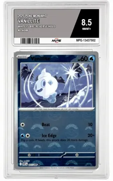 2025 POKEMON WHT WHITE FLARE-REV HOLO #024/086 Vanillite MPE 8.5 NM/MT+ — graded card up for auction