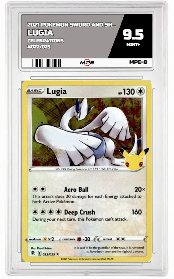 2021 POKEMON SWORD AND SHIELD CELEBRATIONS #022/025 Lugia MPE 9.5 MINT+ — graded card auctioned from the MPE vault