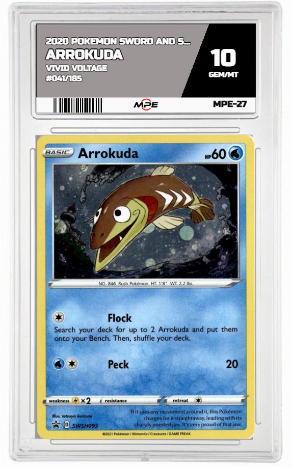 2020 POKEMON SWORD AND SHIELD VIVID VOLTAGE #041/185 Arrokuda MPE 10 GEM/MT — graded card auctioned from the MPE vault