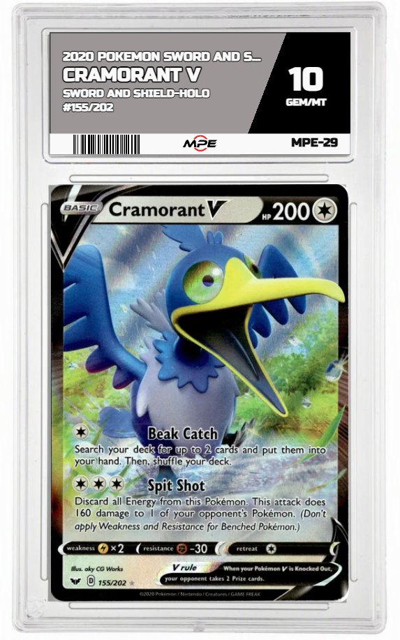 2020 POKEMON SWORD AND SHIELD SWORD AND SHIELD-HOLO #155/202 Cramorant V MPE 10 GEM/MT — graded card auctioned from the MPE vault