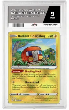 2023 POKEMON CROWN ZENITH-REV HOLO #051/159 Radiant Charjabug MPE 9 MINT — graded card up for auction