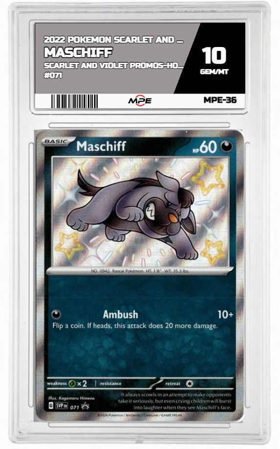 2022 POKEMON SCARLET AND VIOLET SCARLET AND VIOLET PROMOS-HOLO #071 MASCHIFF MPE 10 GEM/MT — graded card auctioned from the MPE vault