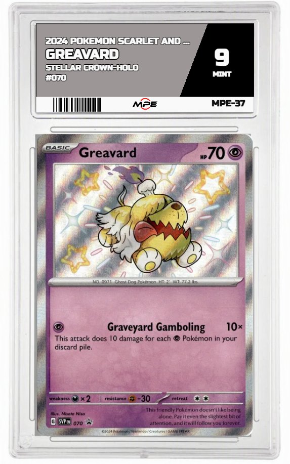 2024 POKEMON SCARLET AND VIOLET STELLAR CROWN-HOLO #070 GREAVARD MPE 9 MINT — graded card auctioned from the MPE vault