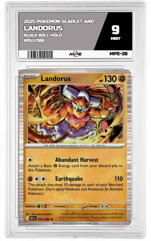 2025 POKEMON SCARLET AND VIOLET BLACK BOLT-HOLO #053/086 LANDORUS MPE 9 MINT — graded card auctioned from the MPE vault
