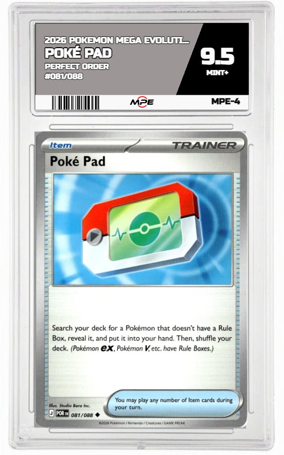 2026 POKEMON MEGA EVOLUTION PERFECT ORDER #081/088 POKÉ PAD MPE 9.5 MINT+ — graded card auctioned from the MPE vault