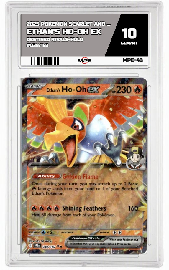 2025 POKEMON SCARLET AND VIOLET DESTINED RIVALS-HOLO #039/182 Ethan's Ho-Oh EX MPE 10 GEM/MT — graded card auctioned from the MPE vault