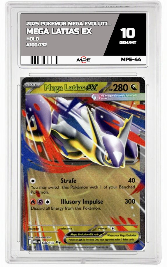 2025 POKEMON MEGA EVOLUTION HOLO #100/132 Mega Latias EX MPE 10 GEM/MT — graded card auctioned from the MPE vault