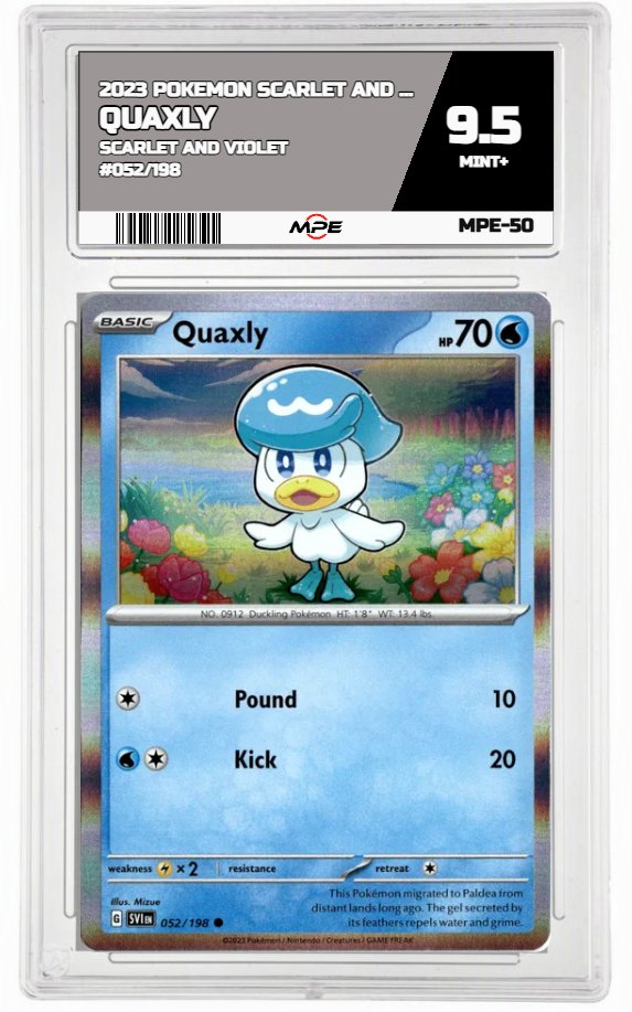 2023 POKEMON SCARLET AND VIOLET SCARLET AND VIOLET #052/198 Quaxly MPE 9.5 MINT+ — graded card auctioned from the MPE vault