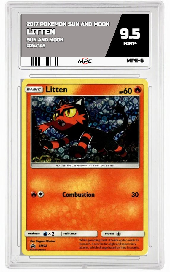 2017 POKEMON SUN AND MOON SUN AND MOON #24/149 Litten MPE 9.5 MINT+ — graded card auctioned from the MPE vault