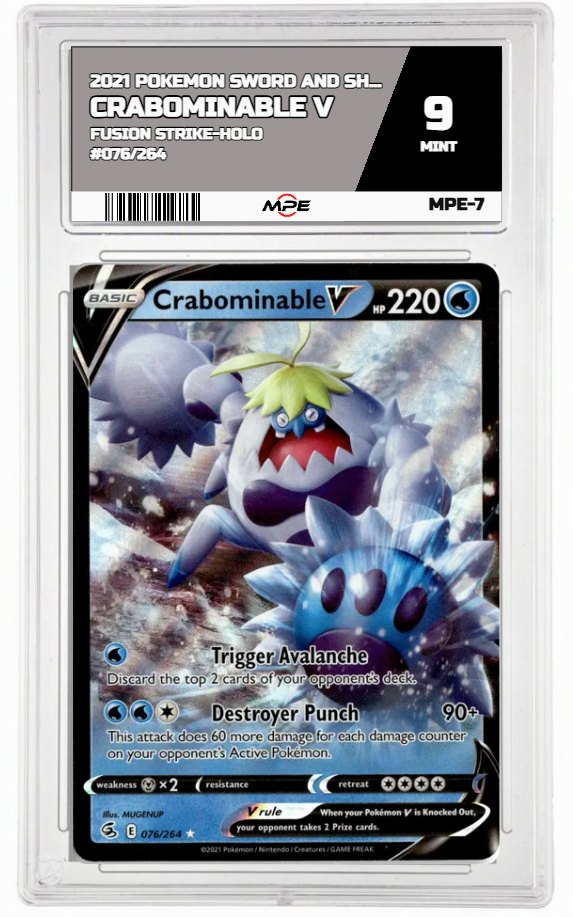 2021 POKEMON SWORD AND SHIELD FUSION STRIKE-HOLO #076/264 Crabominable V MPE 9 MINT — graded card auctioned from the MPE vault