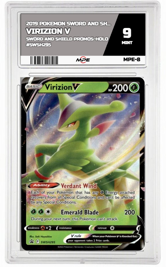 2019 POKEMON SWORD AND SHIELD SWORD AND SHIELD PROMOS-HOLO #SWSH295 Virizion V MPE 9 MINT — graded card auctioned from the MPE vault